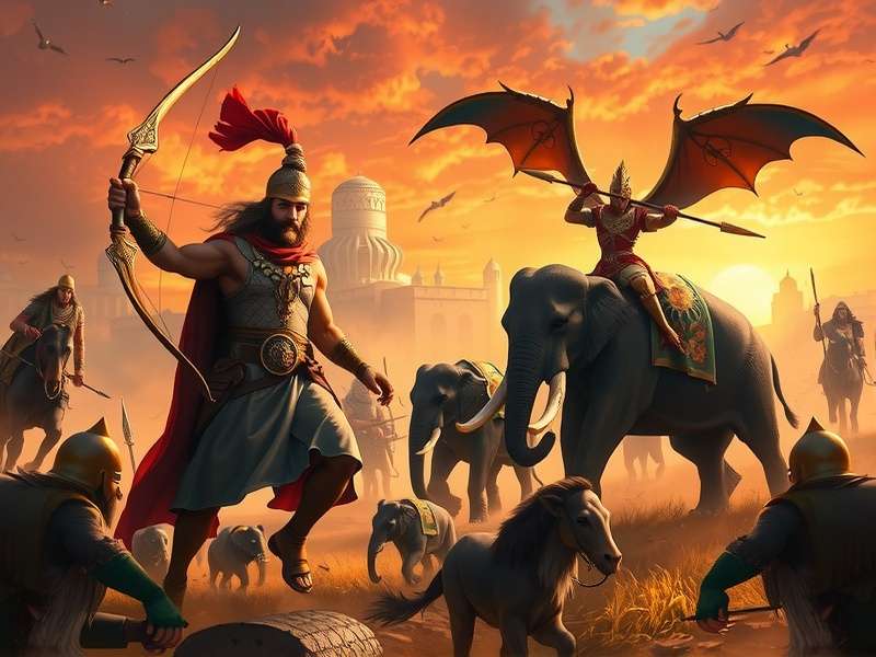 Cumin Triumph Lord battle scene with elephants and archers